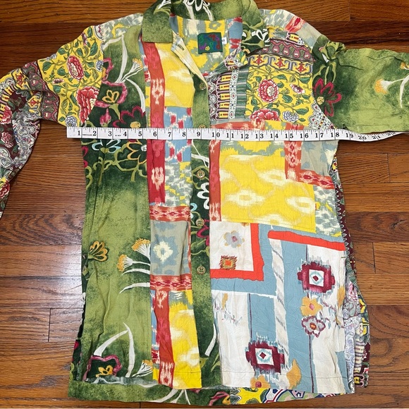 Vintage Jams World Casual Button Front Shirt Womens Small Green Floral Patchwork - Picture 8 of 10